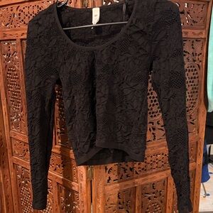 bp Black Floral Lace Long Sleeve Scoop Neck Top
